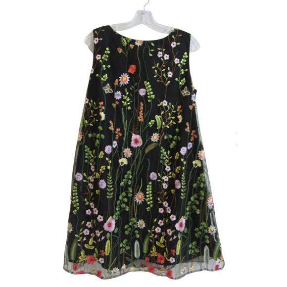 Tahari Floral Embroidered Black Shift Dress Size 12 NWT Wedding Guest - Picture 2 of 10